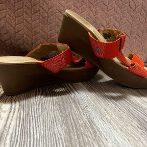 Orange strapy Bandolino wedge heels